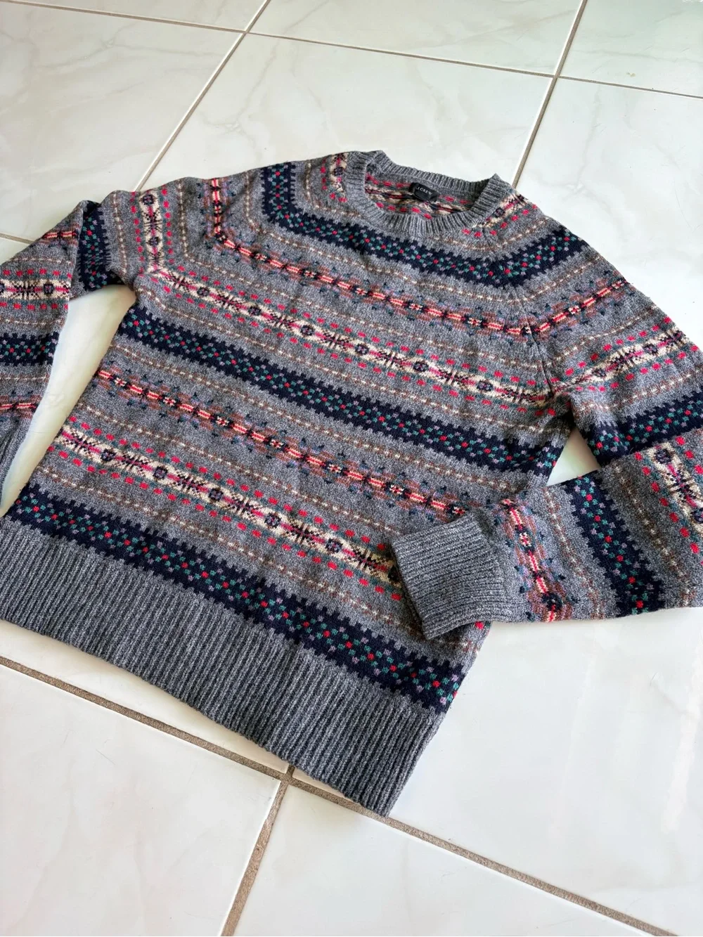 NEW J Crew 100% Lambswool Fair Isle Crewneck Sweater Pullover Knit | Mens Small